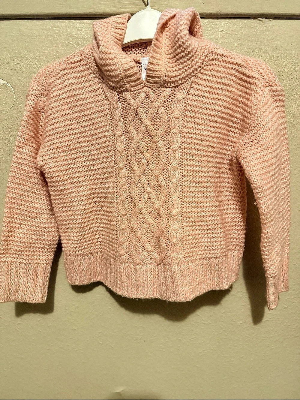 Carter's Cable Knit Cowl Neck Sweater in Pink Size 3T Like New - Picture 1 of 5